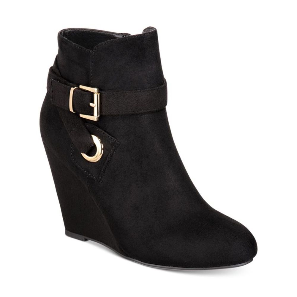 REBEL BY ZIGI Womens Black Wrapping Strap Grommet Keylie Wedge Booties 8.5